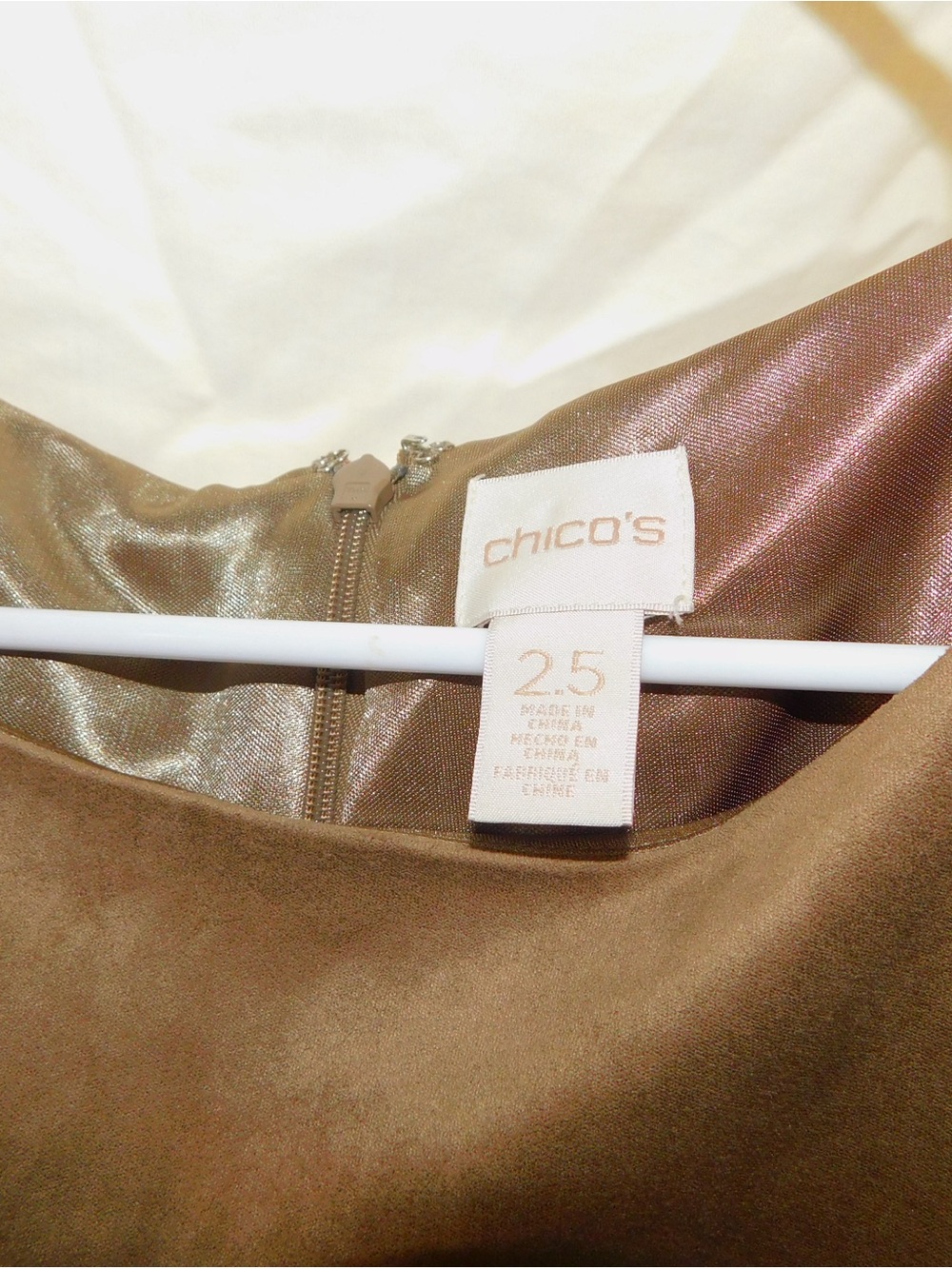 Chico's Taupe Suede-Look Short Sleeve Shift Dress - Picture 3 of 3
